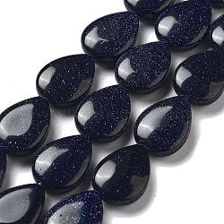 Synthetic Blue Goldstone Beads Strands, Flat Teardrop, 17.5~18x13~13.5x6mm, Hole: 1.2~1.4mm, about 11pcs/strand, 7.56''(19.2cm)(G-P528-L06-01)