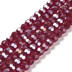 Transparent Glass Beads, 32 Facets, AB Color Plated, Round, Dark Red, 8x7~7.5mm, Hole: 1.5mm, about 66pcs/strand, 18.82''~19.06''(47.8~48.4cm)(EGLA-A035-T8mm-B02)