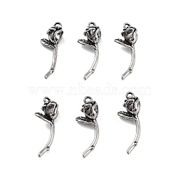 316 Surgical Stainless Steel Pendants, Rose Charm, Antique Silver, 23x9x6mm, Hole: 1.4mm(STAS-K276-25AS)