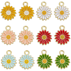 48Pcs 6 Colors Alloy Enamel Charms, Light Gold, Sunflower Charm, Mixed Color, 17x13x2mm, Hole: 2mm, 8pcs/color(FIND-SC0007-09)