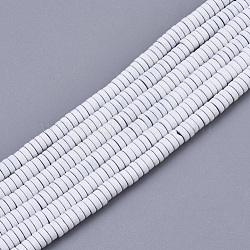 Spray Painted Non-magnetic Synthetic Hematite Beads Strands, Heishi Beads, Flat Round/Disc, White, 3x1mm, Hole: 0.8mm, about 335~338pcs/strand, 15.94 inch(40.5cm)(G-R468-03B-13)