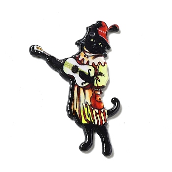 Acrylic Pendants, Cat Theme Charms, Musical Instruments Pattern, 47x35x2.6mm, Hole: 1.6mm