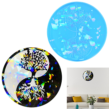 DIY Laser Effect Tai Ji & Tree of Life Pattern Display Decoration Silicone Molds, Resin Casting Molds, Light Sky Blue, 255x7.8mm