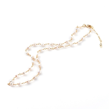 Natural Pearl Beaded Necklaces, with Brass Lobster Claw Clasps, Round, Golden, White, 16.10 inch(40.9cm)
