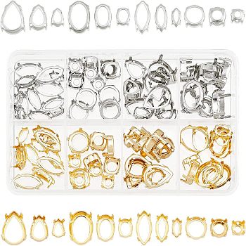 96Pcs 24 Styles  Brass Open Back Bezel Sew on Prong Settings, Claw Settings for Pointed Back Rhinestone, Mixed Shapes, Platinum & Golden, 4pcs/style