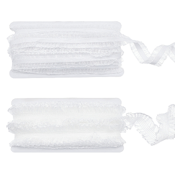 2 Cards 2 Styles Polycotton Pleated Elastic Lace Ribbon, Wave Edge Lace Trim, Clothes Accessories, Flat, White, 3/4~1-1/8 inch(20~30mm), about 10.94 Yards(10m)/Card, 1 card/style