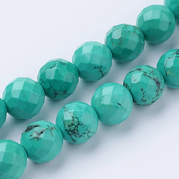 Natural Magnesite Beads Strands, Dyed & Heated, Faceted, Round, Light Sea Green, 4mm, Hole: 1mm, about 98pcs/strand, 15.7 inch(40cm)
