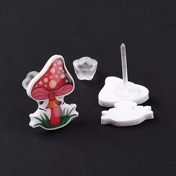 Acrylic Cartoon Mushroom Stud Earrings with Platic Pins for Women, Crimson, 14x10.5mm, Pin: 1mm