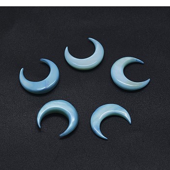 Shell Cabochons, Dyed, Moon, Light Blue, 32~37x30~33x2~8mm