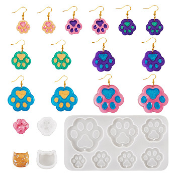 DIY Cabochon & Pendant Silicone Molds, Resin Casting Molds, for UV Resin, Epoxy Resin Jewelry Making, Cat Head & Paw Print, Mixed Shapes, 9~67x10~127x5~6mm, 5pcs/set