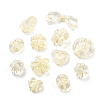 Transparent Acrylic Beads, Mixed Shapes, Light Goldenrod Yellow, 10~18x11~28.5x4.5~12mm, Hole: 1.6~2.5mm, 683pcs/500g