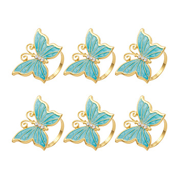 Butterfly Zinc Alloy Napkin Rings, Napkin Holder Adornment, Restaurant Daily Accessiroes, Golden, Light Sea Green, 45x41mm, Inner Diameter: 39mm