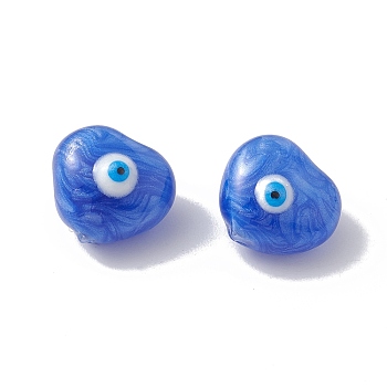 Glass Beads, with Enamel, Heart with Evil Eye Pattern, Dodger Blue, 10.5x11x7mm, Hole: 1mm