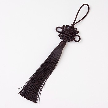 Polyester Tassel Pendant Decorations, Chinese Knots, Coconut Brown, 200~220x47~53mm