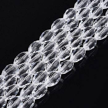 Transparent Glass Beads Strands, Rice, Faceted, Clear, 8~9x5~6mm, Hole: 0.9~1mm, about 67~68pcs/strand, 22.83~23.62 inch(58~60cm)