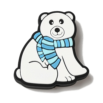 Winter Collection Denim Silicone Beads, White, Bear, 30x29.5x7.5mm, Hole: 2.5mm