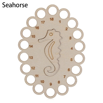 Wooden Embroidery Thread Plate, Cross Stitch Threading Board Tools, Oval, Sea Horse, 15x10.6cm