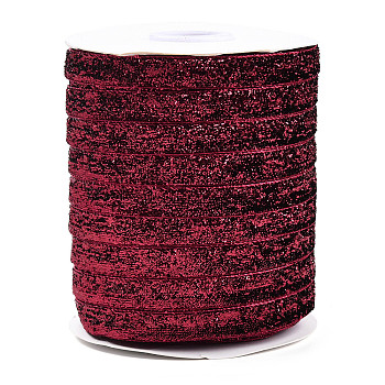Glitter Sparkle Ribbon, Polyester & Nylon Ribbon, Dark Red, 3/8 inch(9.5~10mm), about 50yards/roll(45.72m/roll)
