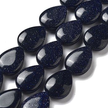 Synthetic Blue Goldstone Beads Strands, Flat Teardrop, 17.5~18x13~13.5x6mm, Hole: 1.2~1.4mm, about 11pcs/strand, 7.56''(19.2cm)