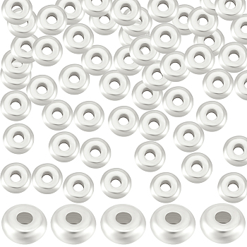 100Pcs Brass Spacer Beads, Long-Lasting Plated, Flat Round, 925 Sterling Silver Plated, 7x2mm, Hole: 1.5mm