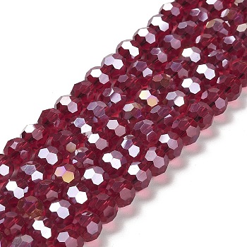 Transparent Glass Beads, Faceted, Round, Dark Red, 8x7~7.5mm, Hole: 1.5mm, about 66pcs/strand, 18.82''~19.06''(47.8~48.4cm)