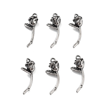 316 Surgical Stainless Steel Pendants, Rose Charm, Antique Silver, 23x9x6mm, Hole: 1.4mm