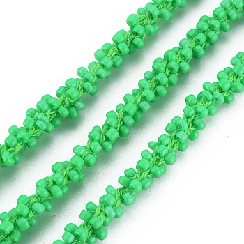 Polyester Cord, with Glass Seed Beads, Spring Green, 1/4 inch(5~6mm)