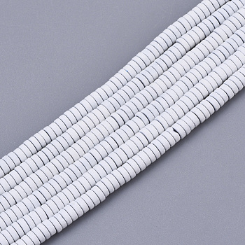 Spray Painted Non-magnetic Synthetic Hematite Beads Strands, Heishi Beads, Flat Round/Disc, White, 3x1mm, Hole: 0.8mm, about 335~338pcs/strand, 15.94 inch(40.5cm)