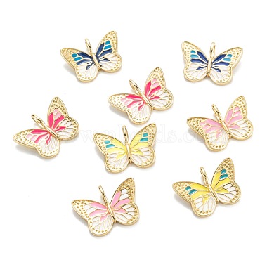 Real 18K Gold Plated Mixed Color Butterfly Brass+Enamel Pendants