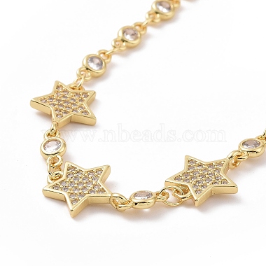Clear Cubic Zirconia Star Link Bracelet(BJEW-B068-03)-2