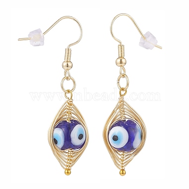 Round Lampwork Evil Eye Braided Dangle Earrings(EJEW-JE04898-02)-2