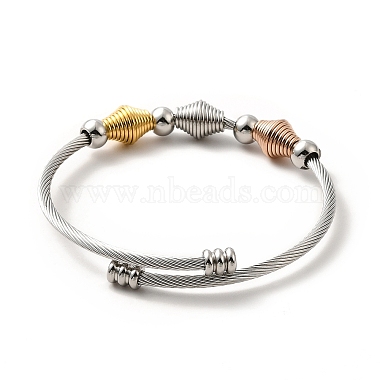 304 Stainless Steel Bicone Beaded Open Cuff Bangle(BJEW-P283-51)-3