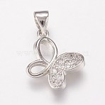 Brass Cubic Zirconia Pendants, Cadmium Free & Lead Free, Butterfly Charms, Platinum, 12x14x2.5mm, Hole: 3.5x5mm(ZIRC-K070-22P)