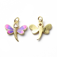 Brass Cubic Zirconia Pendants, with Enamel & Jump Ring, Dragonfly Charm, Real 18K Gold Plated, Blue Violet, 17.5x17.5x2.5mm, Hole: 3mm(KK-G446-23G-02)