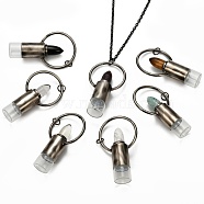 304 Stainless Steel Openable Perfume Bottle Pendant Necklaces, with Natural Gemstone, Lipstick Shape, Electrophoresis Black & Gunmetal, 27.55 inch(70cm), Bottle Capacity: 3ml(0.1 fl. oz)(NJEW-I239-04B)
