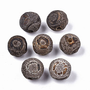 Tibetan Style dZi Beads, Natural Agate Beads, Rust/Molten, Dyed & Heated, Round, 3-Eye, 14x13mm, Hole: 3mm(TDZI-N001-006)