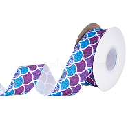 20 Yards Flat Printed Polyester Grosgrain Ribbon, Scaled Print Ribbon, Purple, 38x0.4mm(OCOR-WH0067-90A)