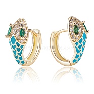 Cubic Zirconia Snake Hoop Earrings with Enamel, Golden Brass Hinged Earrings for Women, Cadmium Free & Lead Free, Dodger Blue, 16x17.5x7mm, Pin: 0.8mm(EJEW-SZ0001-87A)