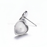 304 Stainless Steel Stud Earring Findings, Heart, Stainless Steel Color, 12.5mm, Pin: 0.8mm(X-STAS-N0014-65P)
