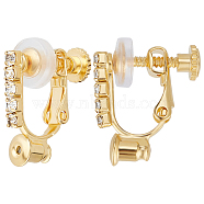 12Pcs Brass with Crystal Rhinestone Clip-on Earring Findings, Screw Earring Converters for Non-pierced Ears, with 12Pcs Silicone Clip on Earring Pads, Real 18K Gold Plated, 16x16x5mm(KK-BBC0010-60)