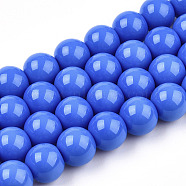Opaque Solid Color Glass Beads Strands, Round, Royal Blue, 9.5~10mm, Hole: 1.5mm, about 40~42pcs/strand, 14.76~15.12 inch(37.5~38.4cm)(GLAA-T032-P10mm-11)