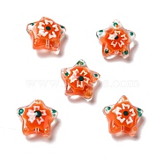 Handmade Lampwork Beads, Star with Flower Pattern, Orange Red, 12~12.5x12.5~13x6~6.5mm, Hole: 0.9~1mm(LAMP-M011-04C)
