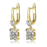 Brass Micro Pave Cubic Zirconia Hoop Earring, Rectangle, Clear, Golden, 31x7x12mm(EJEW-BB36360)