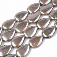 Electroplate Natural Freshwater Shell Beads Strands, Teardrop, Camel, 18x13x4mm, Hole: 1mm, about 23pcs/strand, 16.14 inch(41cm)(SHEL-R049-026C)