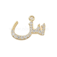 Rack Plating Brass Micro Pave Clear Cubic Zirconia Pendants, Long-Lasting Plated, Lead Free & Cadmium Free, Arabic Alphabet, Real 18K Gold Plated, 17x13x2mm, Hole: 1.2mm(KK-A224-03E-G)