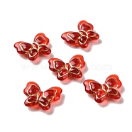 Transparent Acrylic Beads, Golden Metal Enlaced, Butterfly, Red, 17.5x20x6mm, Hole: 1.6mm, about 415pcs/500g(OACR-E015-13)