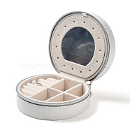 Round PU Imitation Leather Jewelry Storage Zipper Boxes, Portable Travel Case with Mirror, for Necklace, Ring Earring Holder, Gift for Women, White, 9x11x5.5cm(PAAG-PW0003-07A)