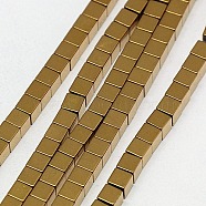 Electroplate Non-magnetic Synthetic Hematite Beads Strands, Cube, Grade AAAA, Golden Plated, 2x2x2mm, Hole: 0.8mm, about 163pcs/strand, 16 inch(G-J170A-2x2mm-07)