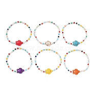 Synthetic Turquoise Sea Turtle & Glass Beaded Stretch Bracelets, Mixed Color, Inner Diameter: 2 inch(5.2cm)(BJEW-JB09892)