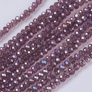 Electroplate Glass Beads Strands, Full Rainbow Plated, Faceted, Rondelle, Dark Orchid, 3x2mm, Hole: 0.8mm, about 185~190pcs/strand, 14.9~17.3 inch(38~44cm)(GLAA-F076-FR07)